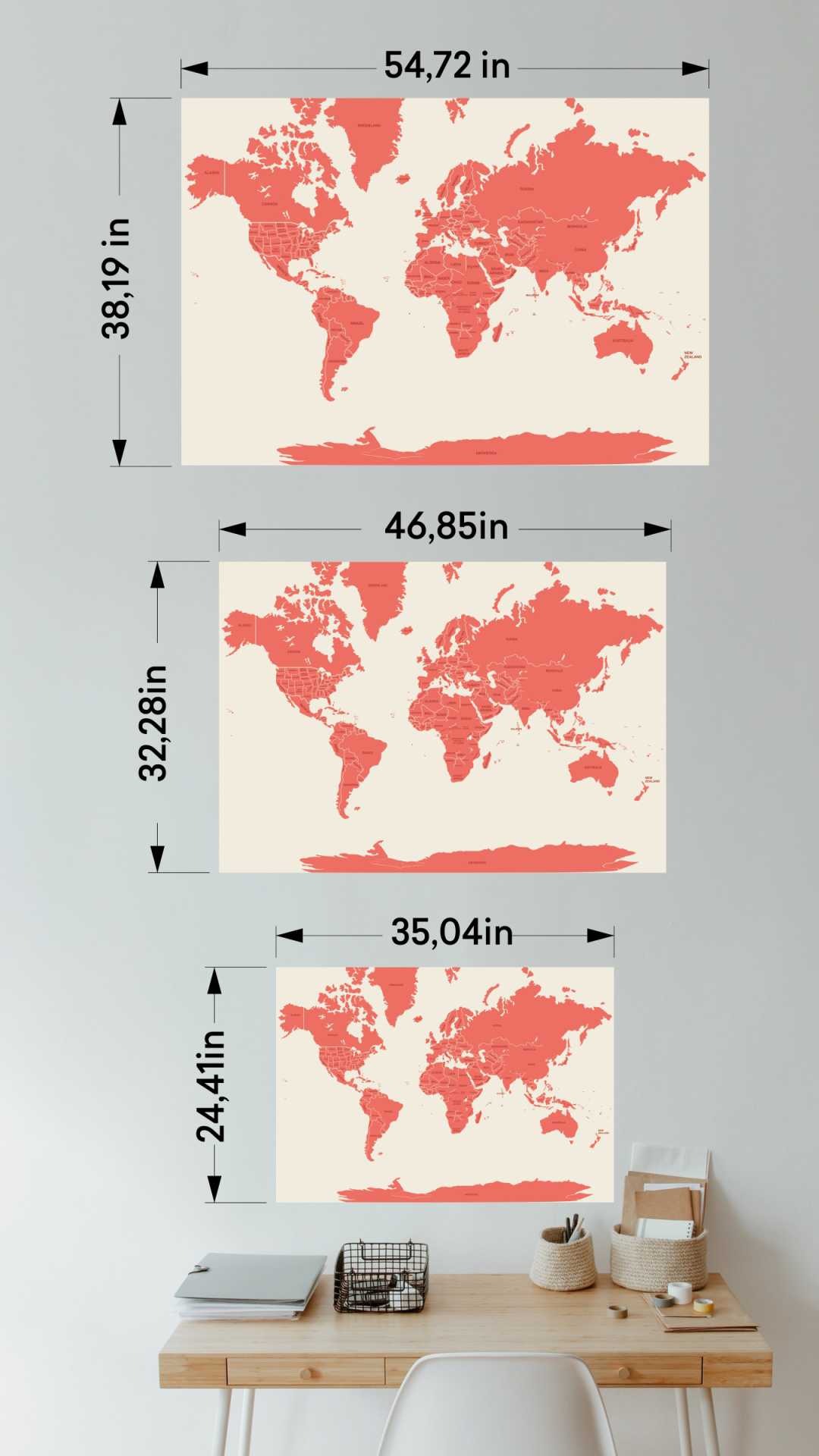 printed world map english