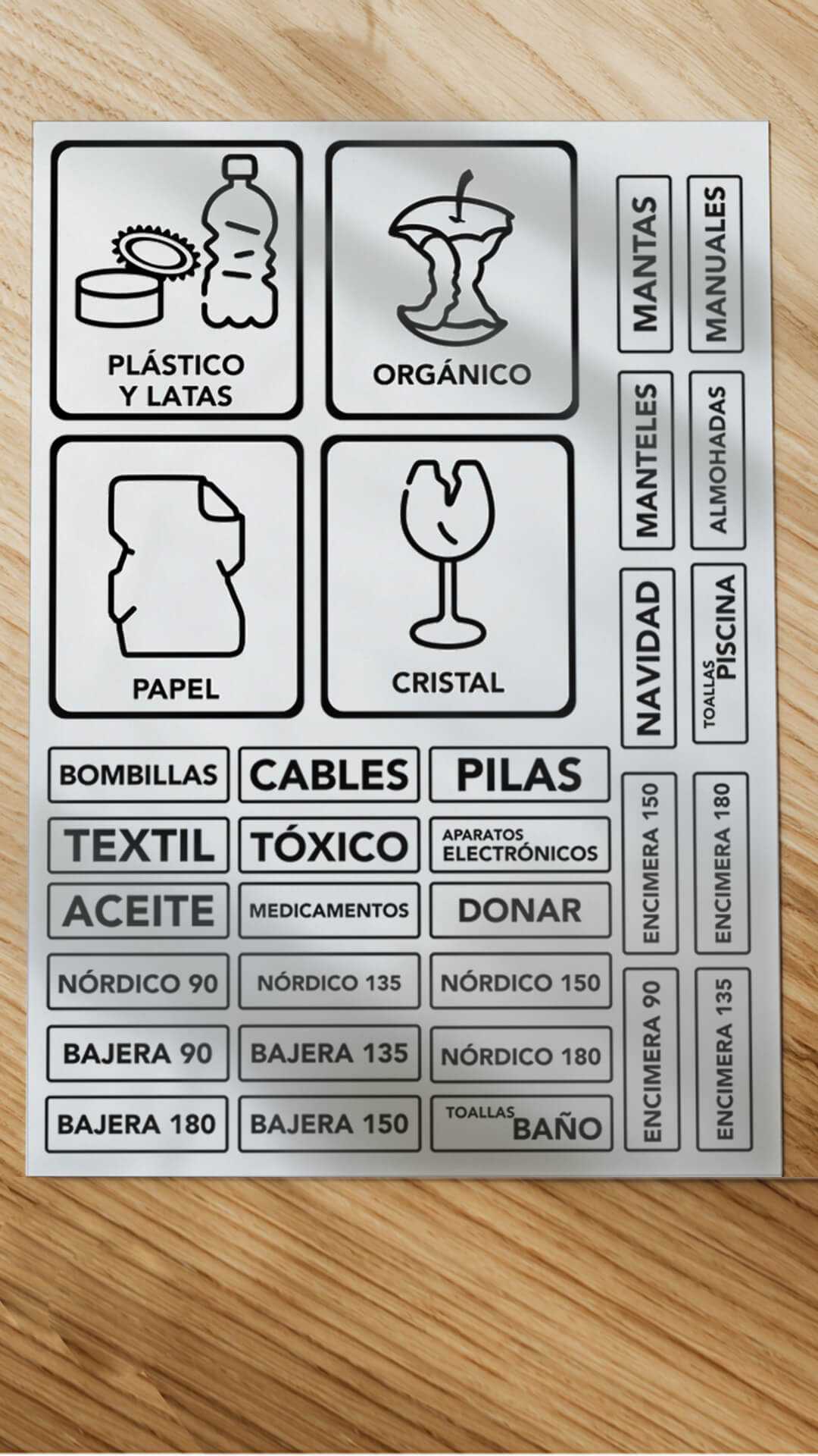 etiquetas reciclaje elegantes  para cubos