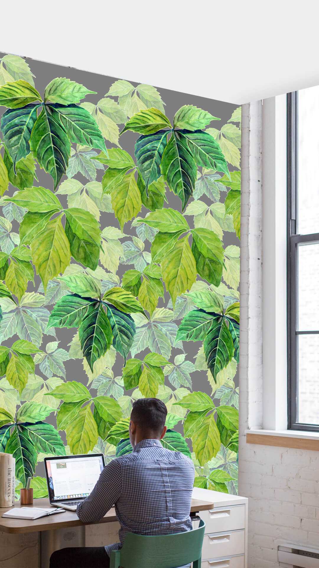 urban oasis green leaves wallpaper