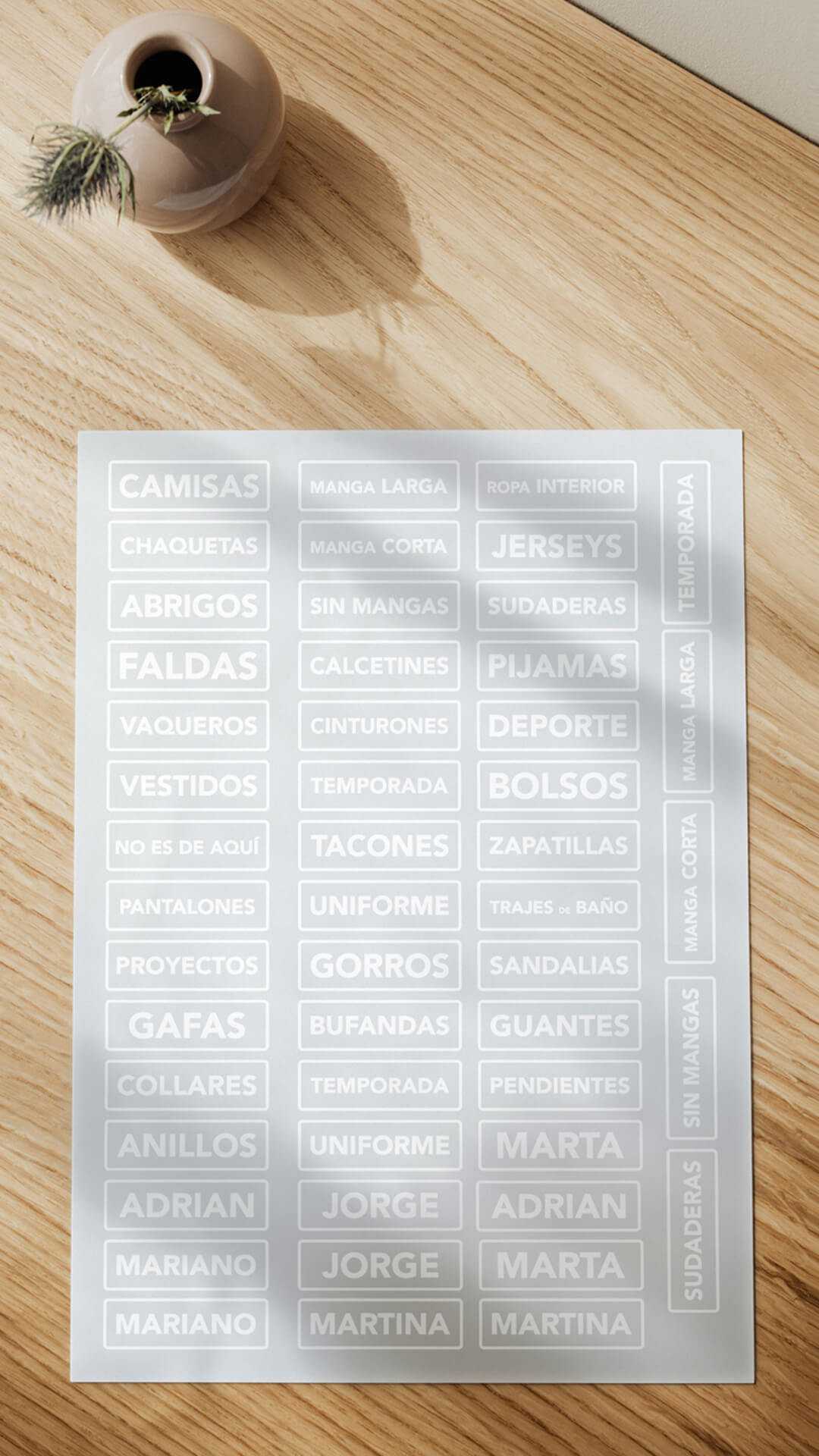 TDAH autoadhesive labels for low vision closet