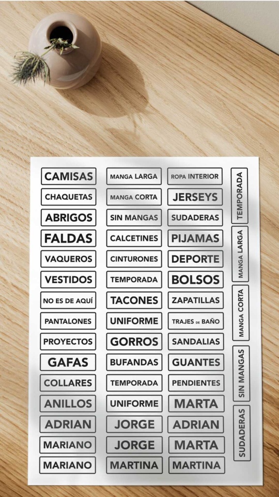 Etiquetas para ropa fáciles de leer | armario y organización
